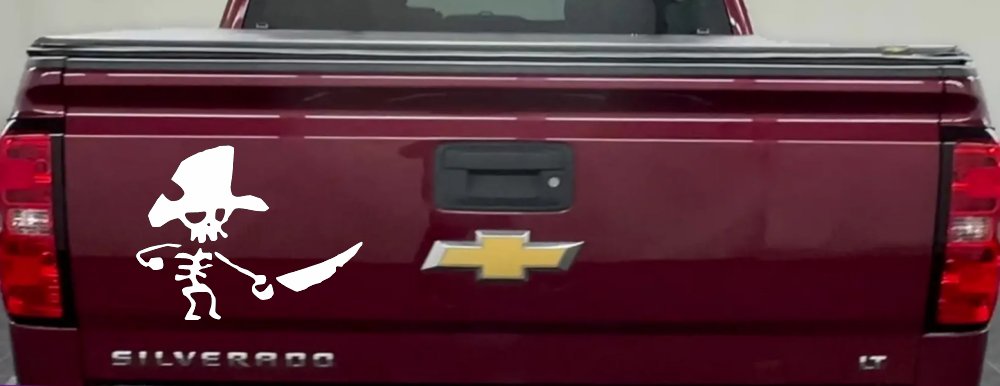 Pirate Skeleton Sword Forward Skulls Car or Truck Window Decal Sticker (White)
