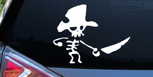 Pirate Skeleton Sword Forward Skulls Car or Truck Window Decal Sticker (White)