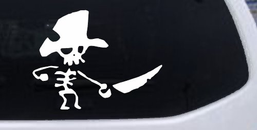 Pirate Skeleton Sword Forward Skulls Car or Truck Window Decal Sticker (White)