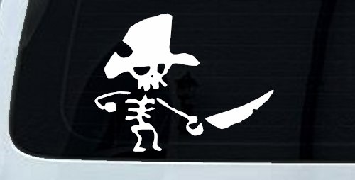 Pirate Skeleton Sword Forward Skulls Car or Truck Window Decal Sticker (White)