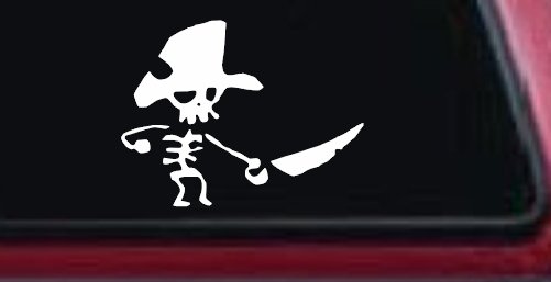 Pirate Skeleton Sword Forward Skulls Car or Truck Window Decal Sticker (White)
