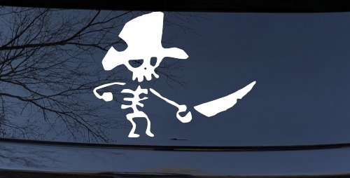 Pirate Skeleton Sword Forward Skulls Car or Truck Window Vinyl Decal Sticker (White)