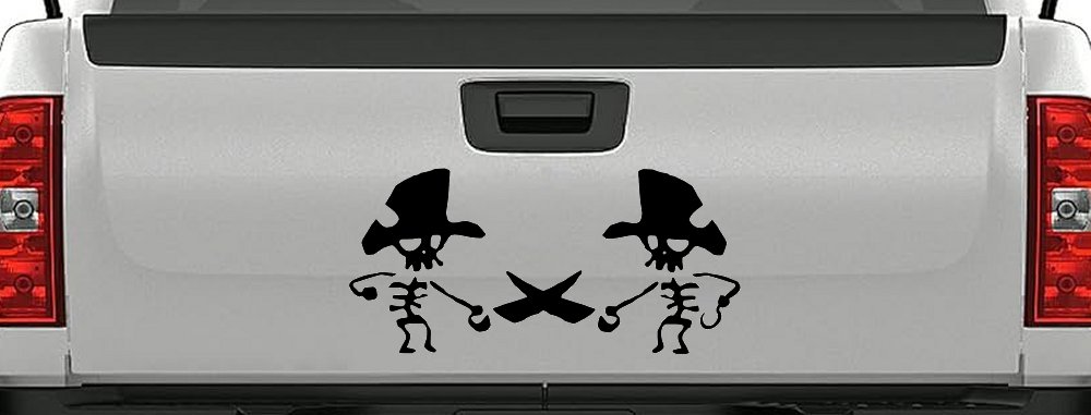 Pirate Skeleton Duel Skulls Car or Truck Window Decal Sticker (Black)