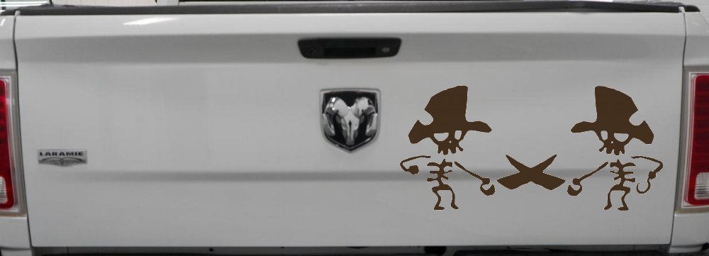 Pirate Skeleton Duel Skulls Car or Truck Window Decal Sticker (Brown)