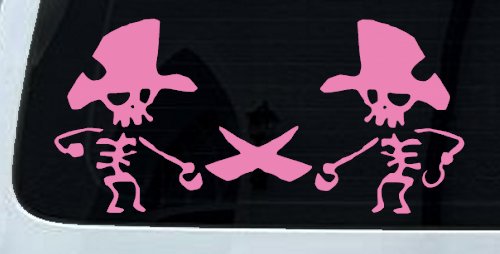 Pirate Skeleton Duel Skulls Car or Truck Window Vinyl Decal Sticker (Pink)