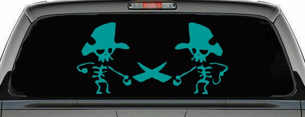 Pirate Skeleton Duel Skulls Car or Truck Window Vinyl Decal Sticker (Turquoise)