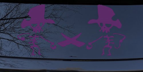 Pirate Skeleton Duel Skulls Car or Truck Window Decal Sticker (Violet)