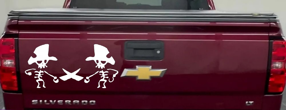 Pirate Skeleton Duel Skulls Car or Truck Window Decal Sticker (White)
