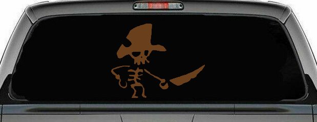 Pirate Skeleton WIth Hook Hand Sword In Front Skulls Car or Truck Window Decal Sticker (Copper)
