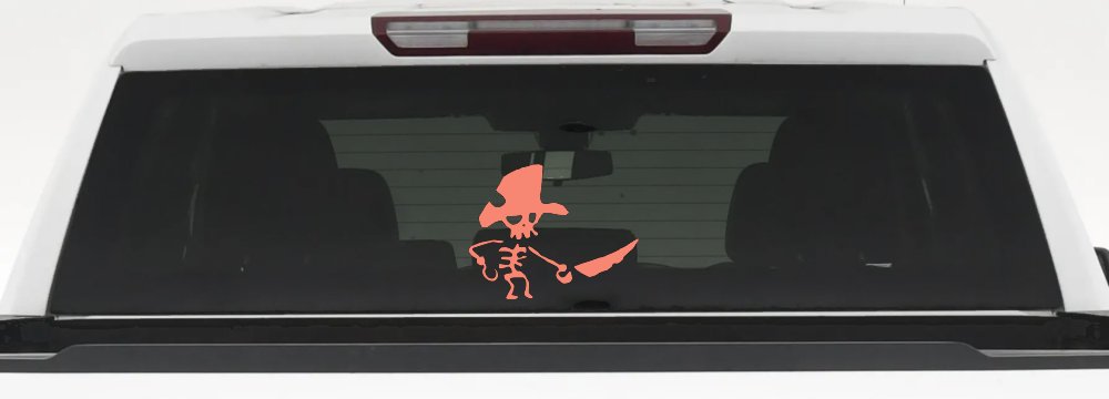 Pirate Skeleton WIth Hook Hand Sword In Front Skulls Car or Truck Window Decal Sticker (Coral)