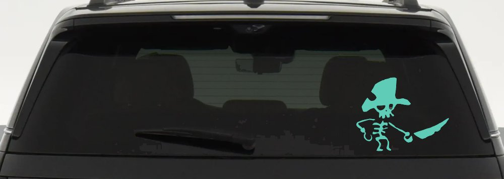 Pirate Skeleton WIth Hook Hand Sword In Front Skulls Car or Truck Window Decal Sticker (Mint)