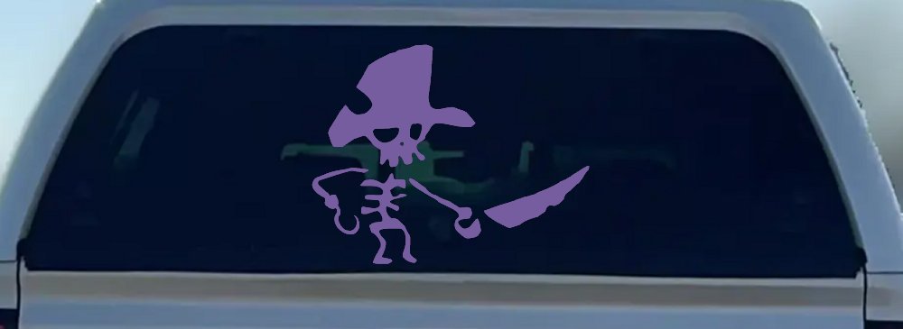 Pirate Skeleton WIth Hook Hand Sword In Front Skulls Car or Truck Window Vinyl Decal Sticker (Purple)