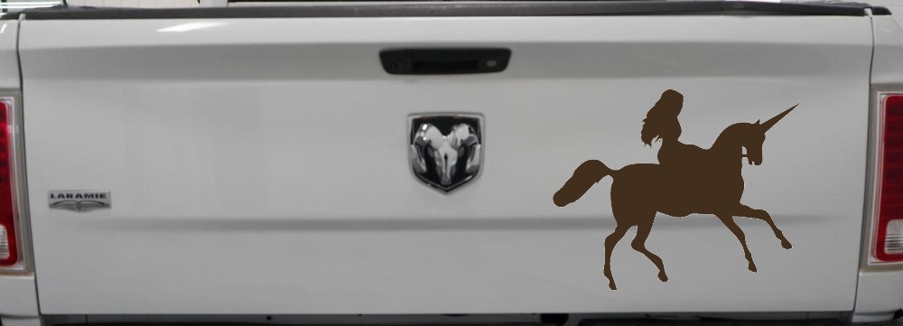 Woman Riding Unicorn Sci Fi Car or Truck Window Decal Sticker