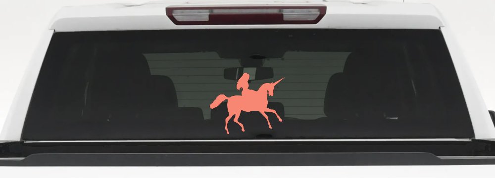 Woman Riding Unicorn Sci Fi Car or Truck Window Decal Sticker