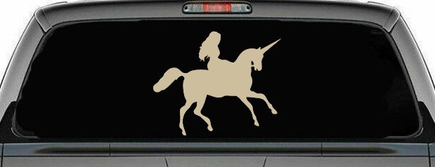 Woman Riding Unicorn Sci Fi Car or Truck Window Decal Sticker