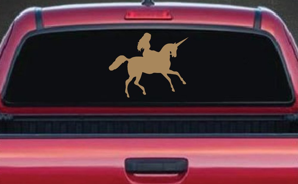 Woman Riding Unicorn Sci Fi Car or Truck Window Decal Sticker