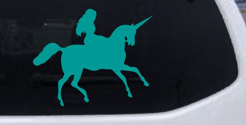 Woman Riding Unicorn Sci Fi Car or Truck Window Decal Sticker