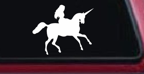 Woman Riding Unicorn Sci Fi Car or Truck Window Decal Sticker