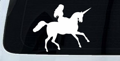 Woman Riding Unicorn Sci Fi Car or Truck Window Decal Sticker