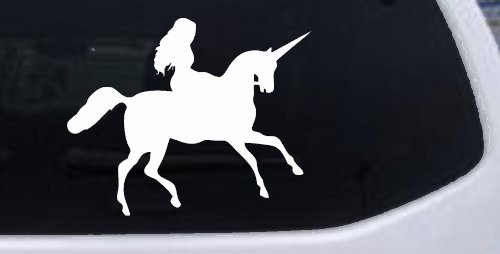 Woman Riding Unicorn Sci Fi Car or Truck Window Decal Sticker