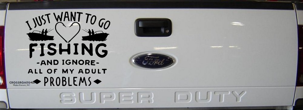 I Just Want To Go Fishing And Ignore My Adult Problems Fishing Car or Truck Window Decal Sticker (Black)