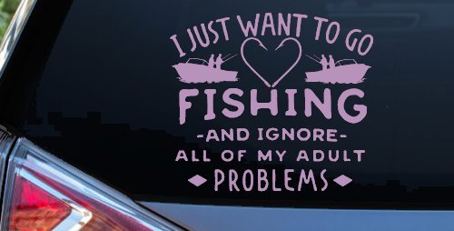 I Just Want To Go Fishing And Ignore My Adult Problems Fishing Car or Truck Window Decal Sticker (Lilac)