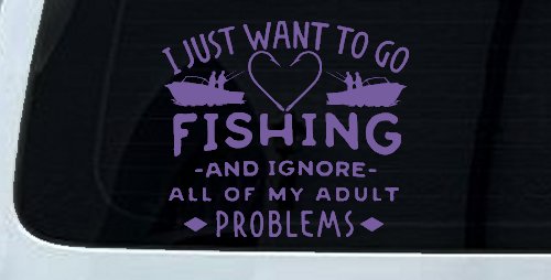 I Just Want To Go Fishing And Ignore My Adult Problems Fishing Car or Truck Window Decal Sticker (Purple)