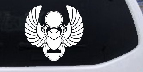 Egyptian Scarab Beetle Car or Truck Window Vinyl Decal Sticker (White)