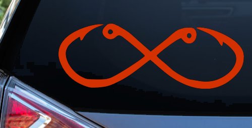 Infinity Fish Hooks Fishing Car or Truck Window Decal Sticker (Orange Red)
