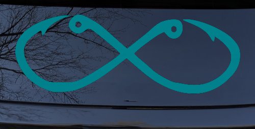 Infinity Fish Hooks Fishing Car or Truck Window Decal Sticker (Turquoise Blue)