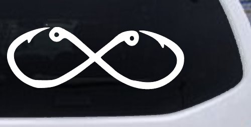 Infinity Fish Hooks Fishing Car or Truck Window Vinyl Decal Sticker (White)