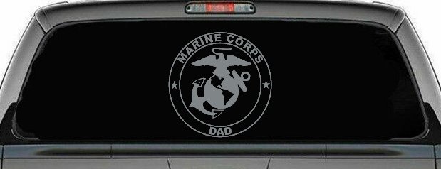 Marine Corps Dad Seal and Logo Military Car or Truck Window Decal Sticker (Telegrey)