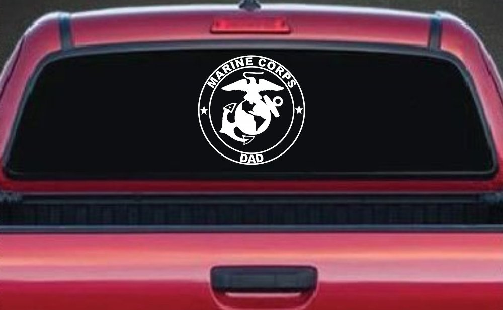 Marine Corps Dad Seal and Logo Military Car or Truck Window Vinyl Decal Sticker (White)