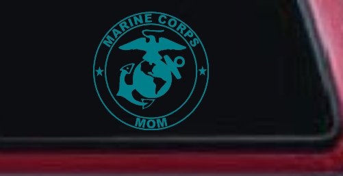 Marine Corps Mom Seal Military Car or Truck Window Decal Sticker (Turquoise Blue)