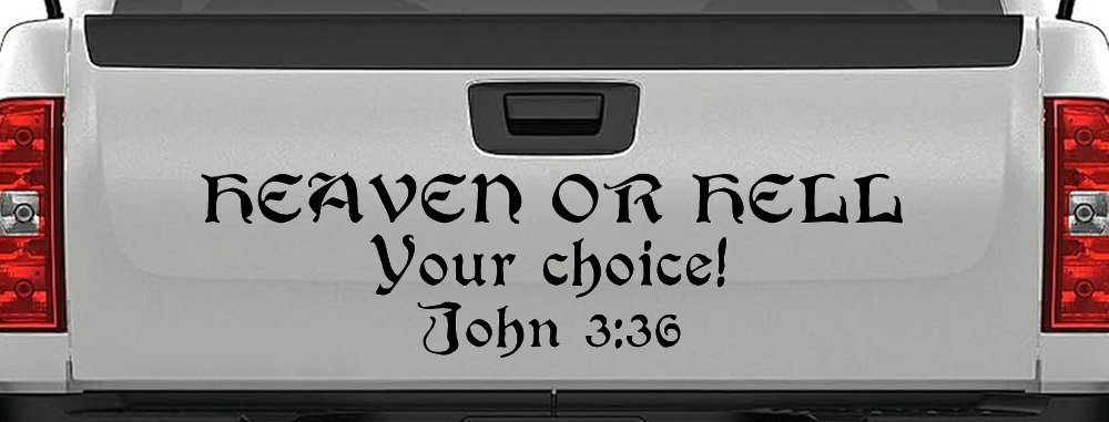 Heaven Or Hell Your Choice John 3 36 Christian Car or Truck Window Decal Sticker (Black)
