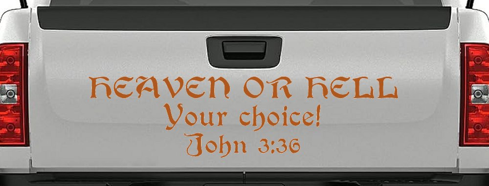 Heaven Or Hell Your Choice John 3 36 Christian Car or Truck Window Decal Sticker (Nut Brown)