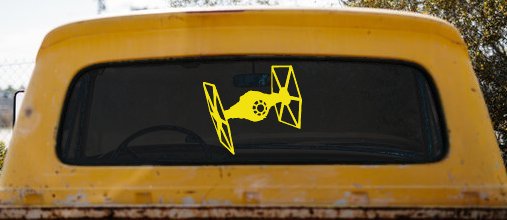 Tie Fighter Sci Fi Car or Truck Window Vinyl Decal Sticker (Yellow)