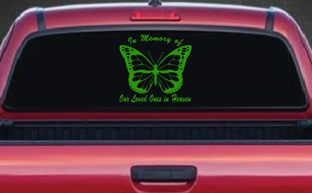 In Memory Of Our Loved Ones In Heaven Butterfly Butterflies Car or Truck Window Vinyl Decal Sticker (Lime)