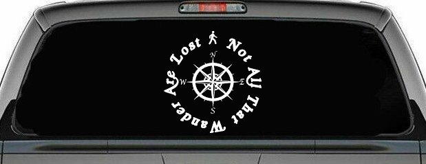Not All Who Wander Are Lost With Compass Other Car or Truck Window Decal Sticker (White)