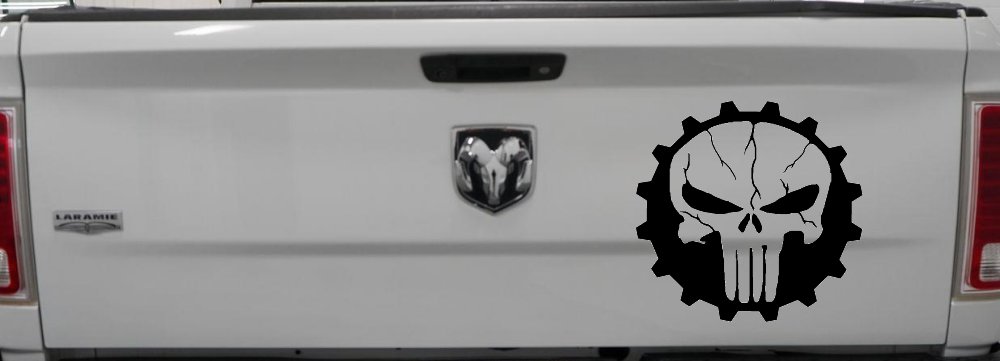 Punisher Skull Gear Car or Truck Window Decal Sticker (Black)