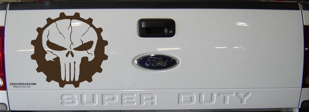 Punisher Skull Gear Car or Truck Window Vinyl Decal Sticker (Brown)