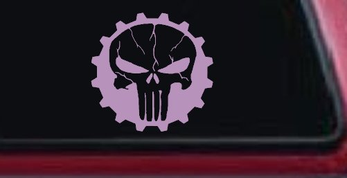 Punisher Skull Gear Car or Truck Window Decal Sticker (Lilac)