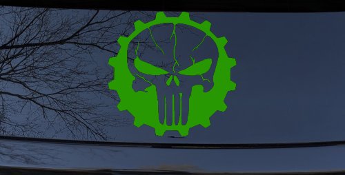 Punisher Skull Gear Car or Truck Window Decal Sticker (Lime)