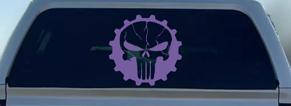 Punisher Skull Gear Car or Truck Window Vinyl Decal Sticker (Purple)