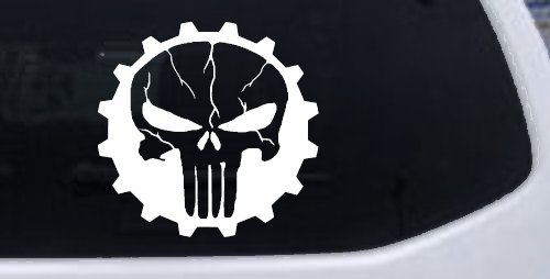 Punisher Skull Gear Car or Truck Window Decal Sticker (White)
