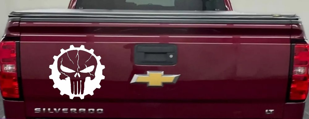 Punisher Skull Gear Car or Truck Window Decal Sticker (White)