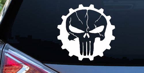 Punisher Skull Gear Car or Truck Window Vinyl Decal Sticker (White)