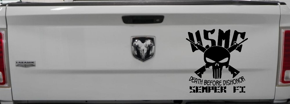 USMC Semper Fi Punisher Death Before Dishonor Military Car or Truck Window Decal Sticker (Black)
