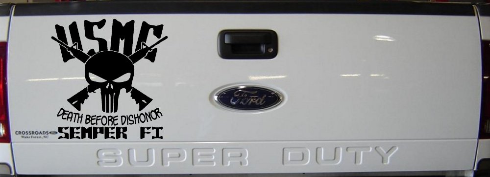 USMC Semper Fi Punisher Death Before Dishonor Military Car or Truck Window Decal Sticker (Black)