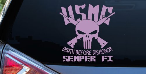 USMC Semper Fi Punisher Death Before Dishonor Military Car or Truck Window Decal Sticker (Lilac)